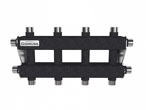 Коллектор распределительный MK-5(2+2+1)-40 5 выходов 40кВт, Ду25, с кронштейнами В теплоизоляции